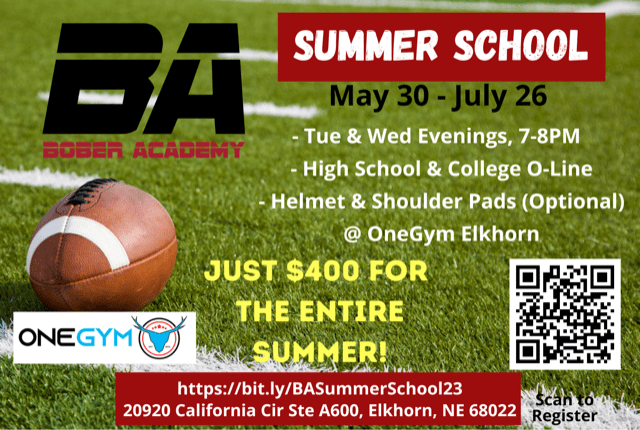 2023-BA-Summer-School college bound o-line clinic with chris bober infographic