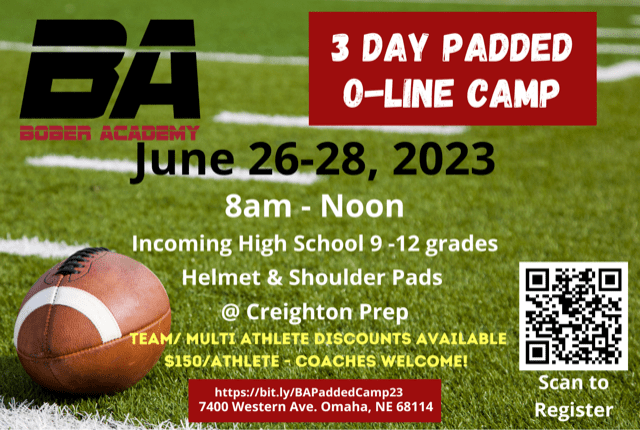2023-Summer-Padded-Camp college bound o-line clinic with chris bober infographic