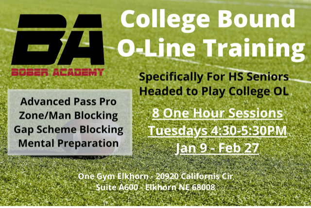 2024 spring college bound o-line training camp graphic for bober academy in Omaha, NE