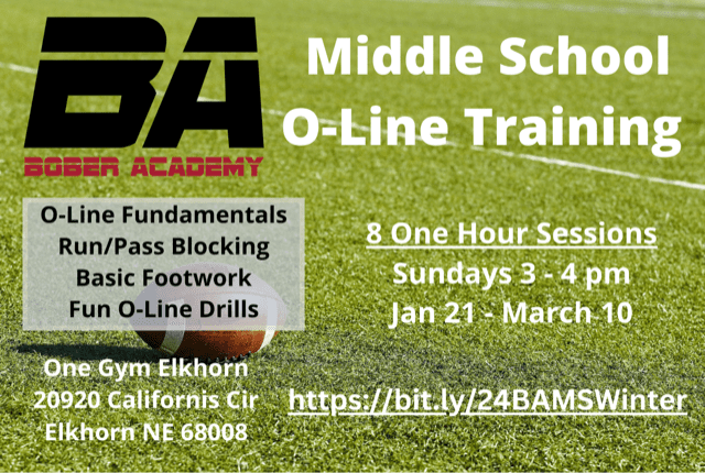 2024 spring middle school o-line training camp graphic for bober academy in omaha, ne